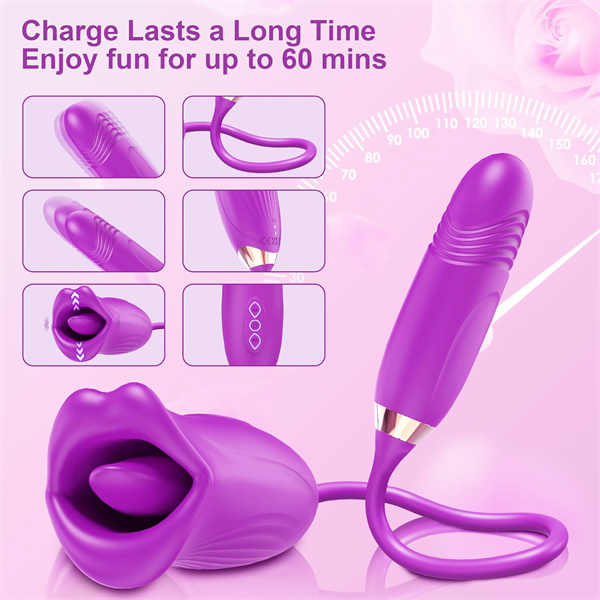 rosvibe - Rose Muncher Rose Kiss Tongue Vibrator With Thrusting Dildo Vibrator - rosvibe