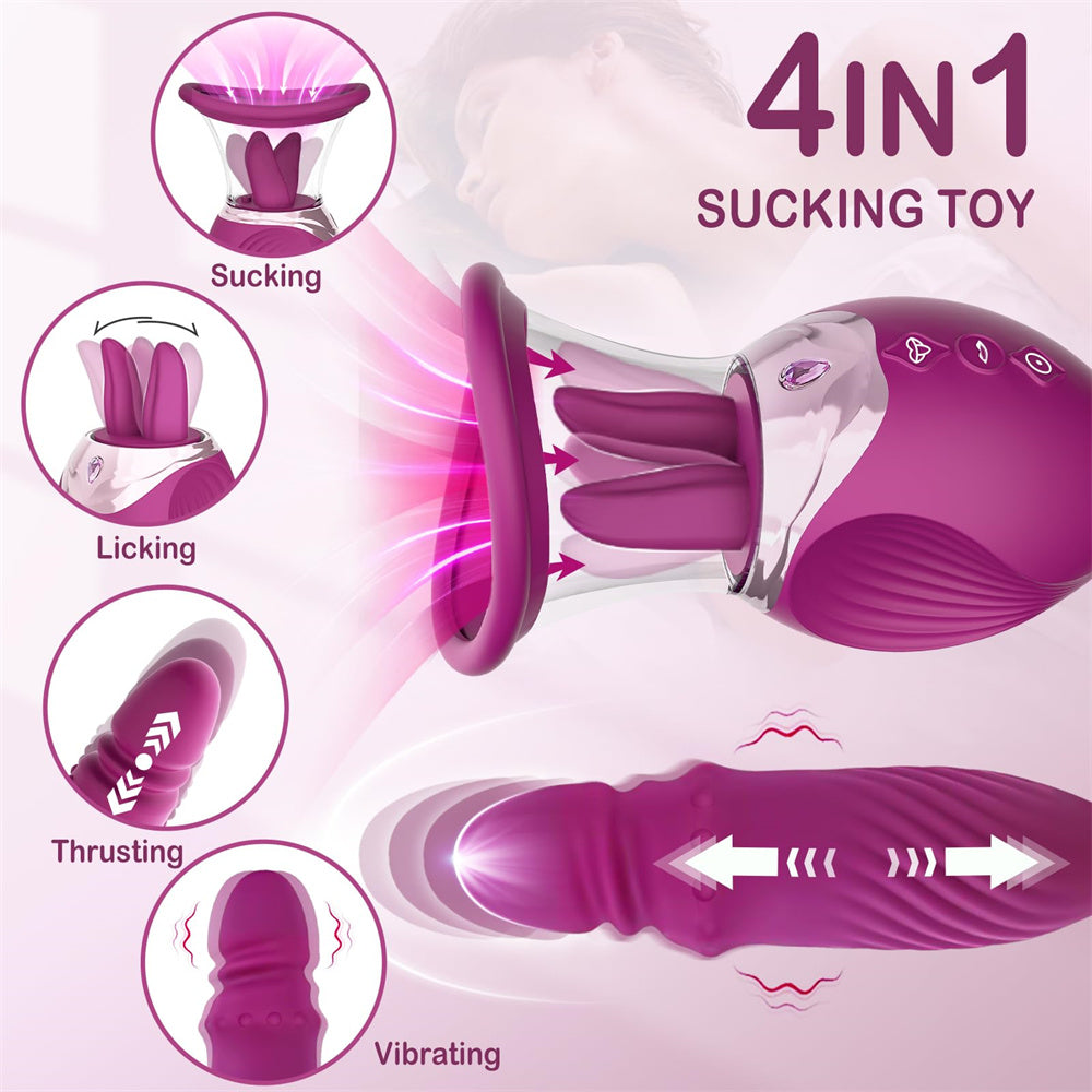 rosvibe - Rose Sex Toy 4 In1 Tongue Licking Thrusting G Spot Vibrator Clitoral Nipple Sucker Pump Stimulator - rosvibe