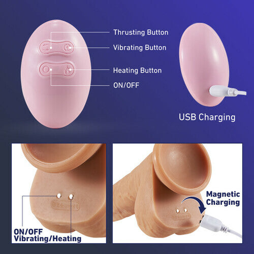 Length-adjustable Pink Glans 6 Thrusting 10 Vibrating Heating LifeLike Dildo 8.66 Inch - rosvibe