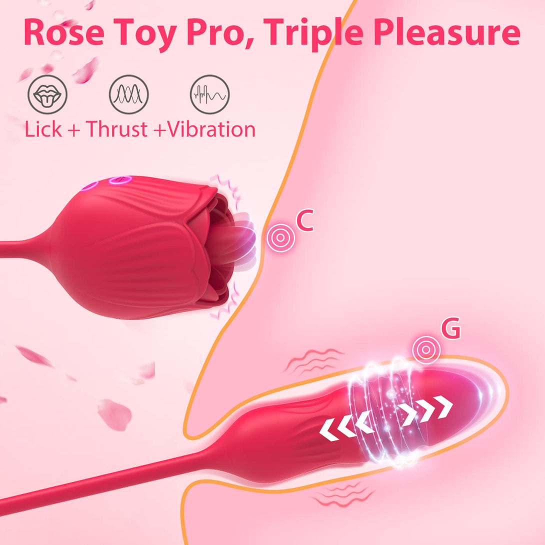 rosvibe - Rose Female Tongue Licking Egg Jumping Telescopic Masturbation Device Double-headed Vibrating Sex Toy - rosvibe