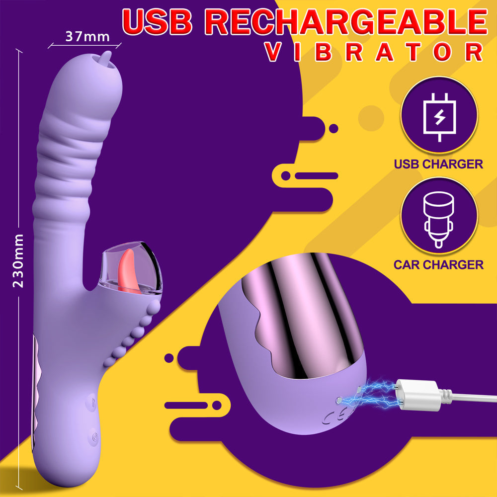 rosvibe - Small Dinosaur Vibrator - Multi-frequency Telescopic Tongue Sucking Clit Stimulation Vibrator - rosvibe