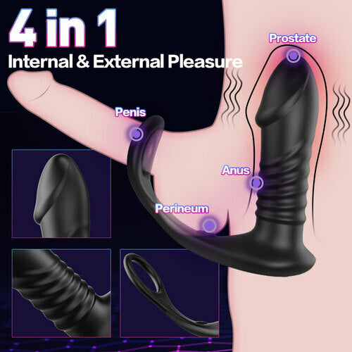 rosvibe - 10 Thrilling Vibration 3 Thrusting Silicone Remote Control Cock Ring Anal Vibrator - rosvibe