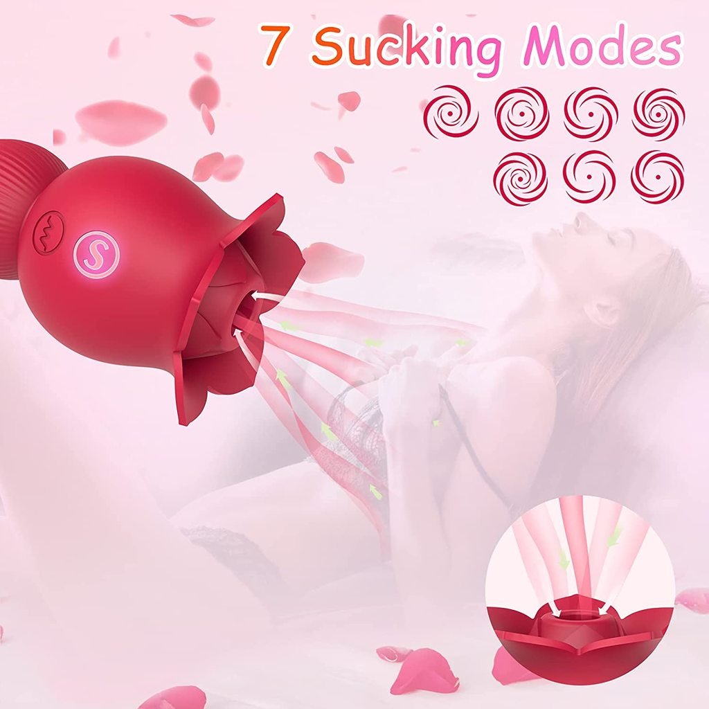 rosvibe - Rose Sucking and Tongue Vibrator 2 in 1 Rose Toy - rosvibe