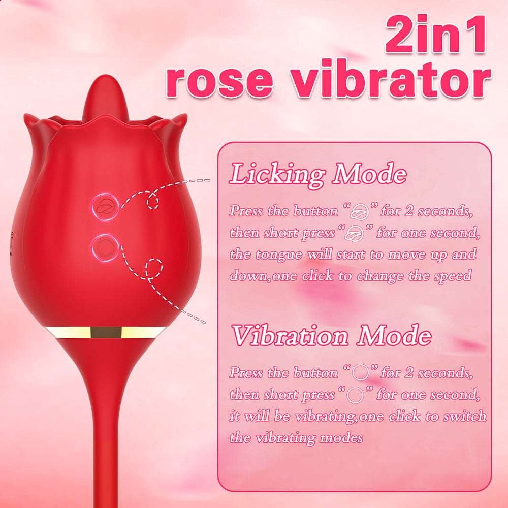 rosvibe - 2 In 1 Rose Clitoris Vibrator Tongue Licking Thrusting Vibrator Nipple Stimulator