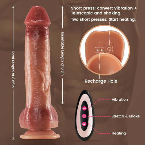 rosvibe - 9 Vibrating 3 Thrusting & Swing Intelligent Heating Realistic Dildo Vibrator 6.3 Inch - rosvibe