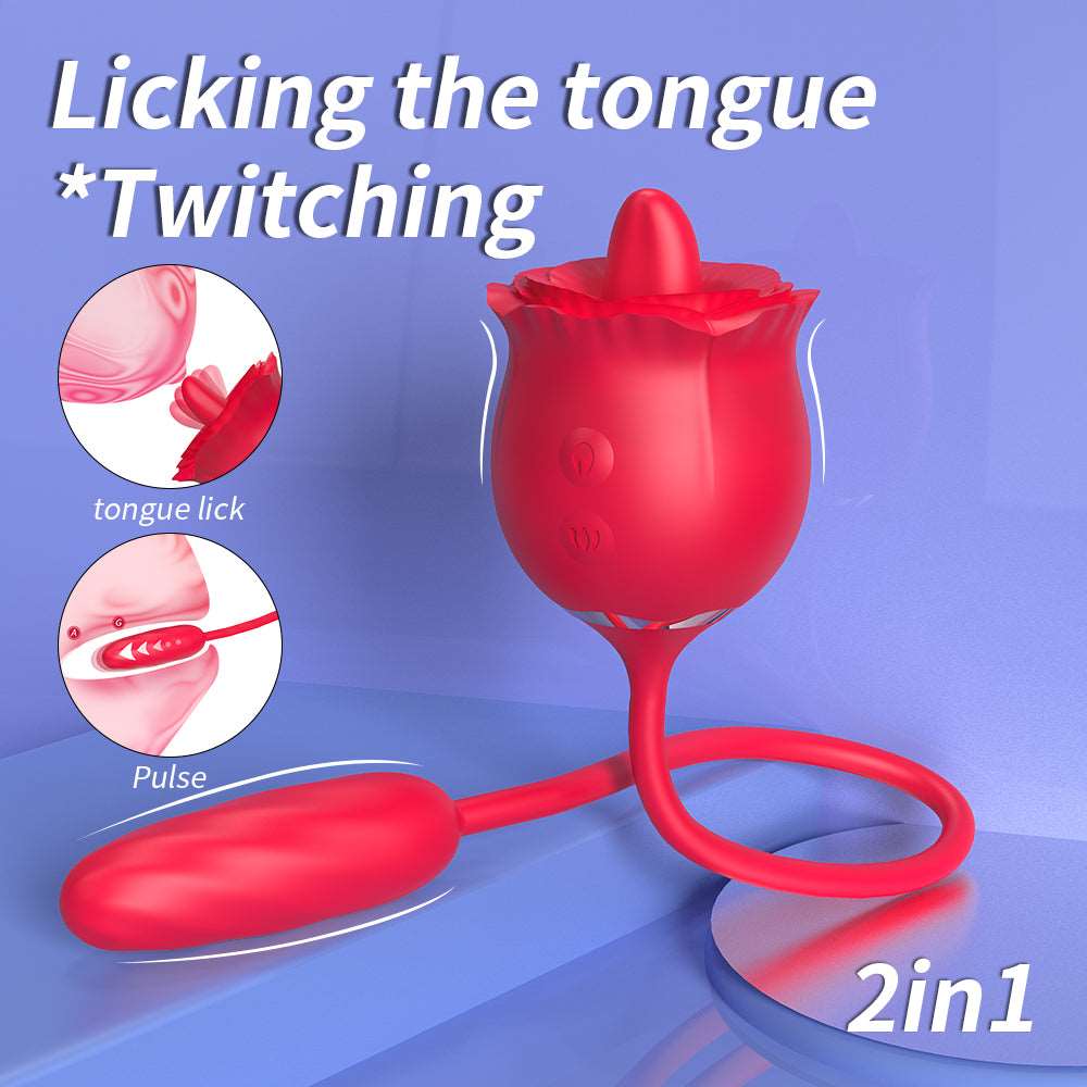 rosvibe - 2 In 1 Rose Toy Thrusting Dildo Vibrator With 9 Tongue Licking 9 Thrusting Vibrating