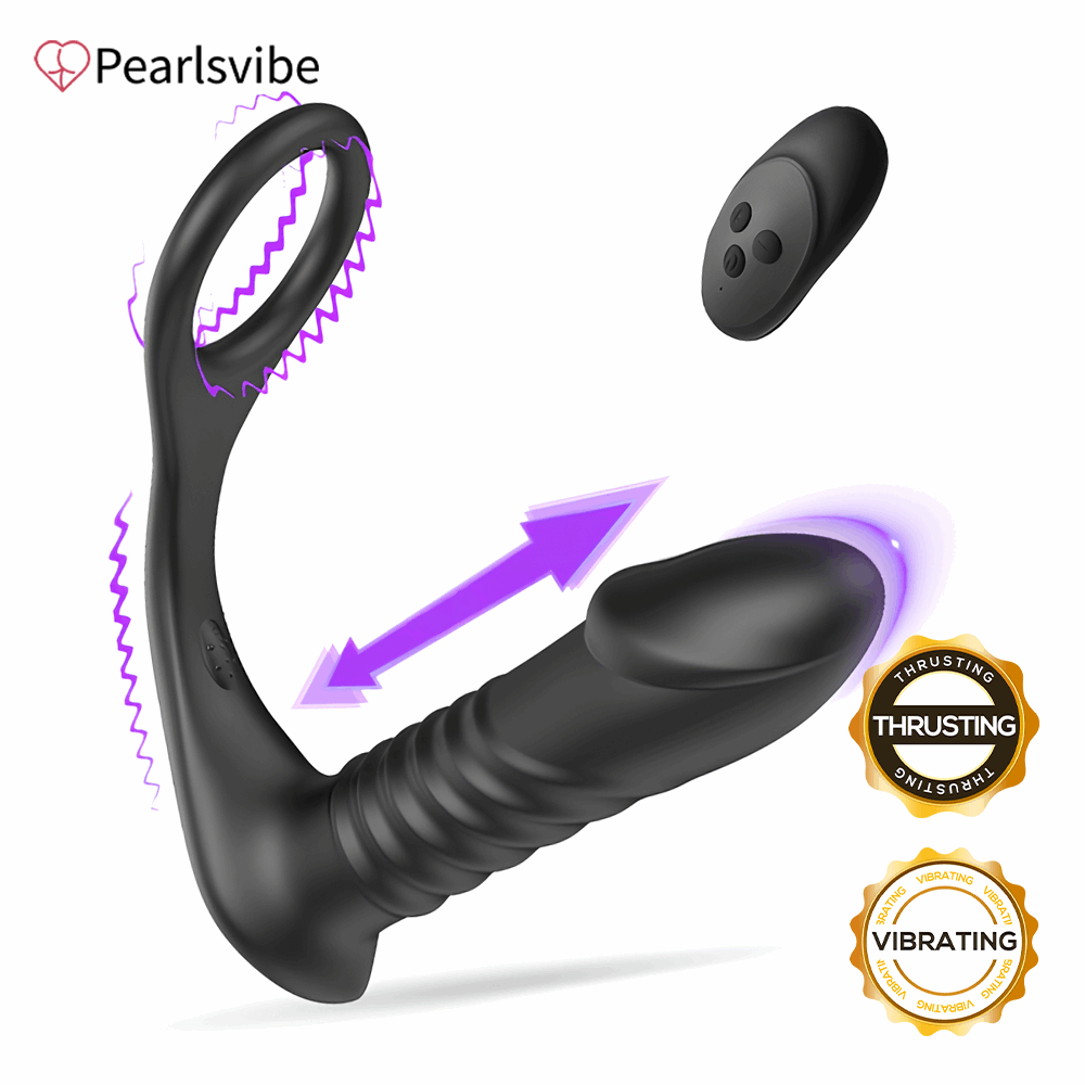 rosvibe - 10 Thrilling Vibration 3 Thrusting Silicone Remote Control Cock Ring Anal Vibrator - rosvibe