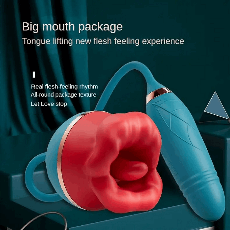 rosvibe - 3 In1 Big Mouth Sucking Tongue Licking Vibrator & Thrusting Bullet Vibrator