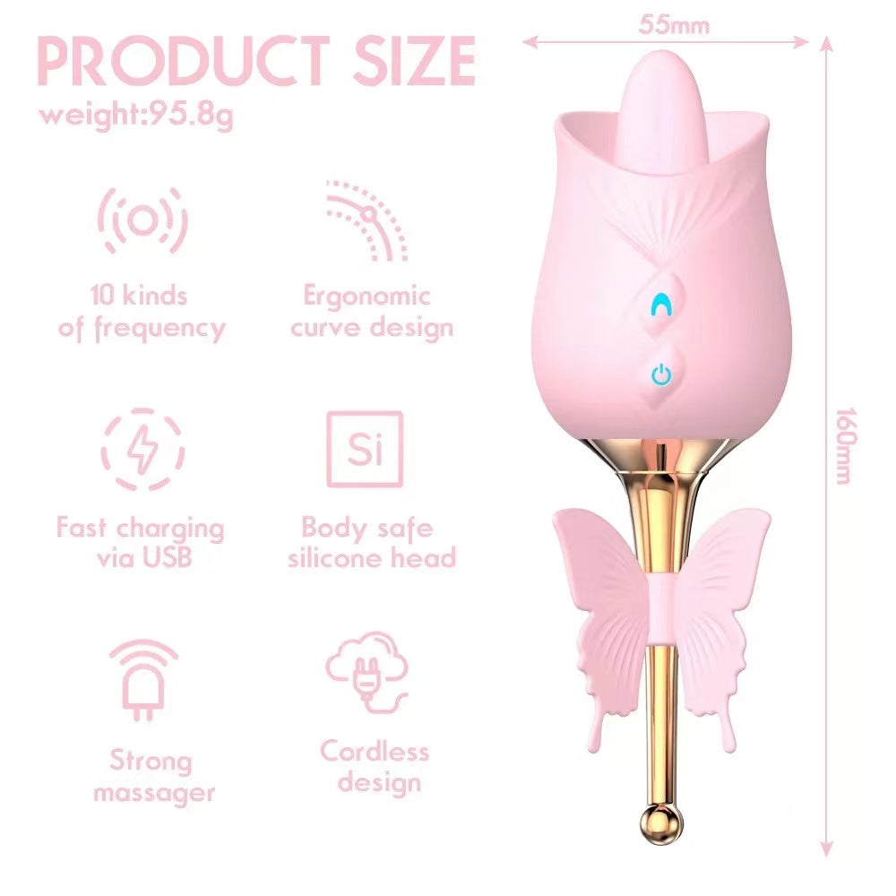 rosvibe - 10-Frequency Vibration Tongue Licking Rose Vibrator - rosvibe