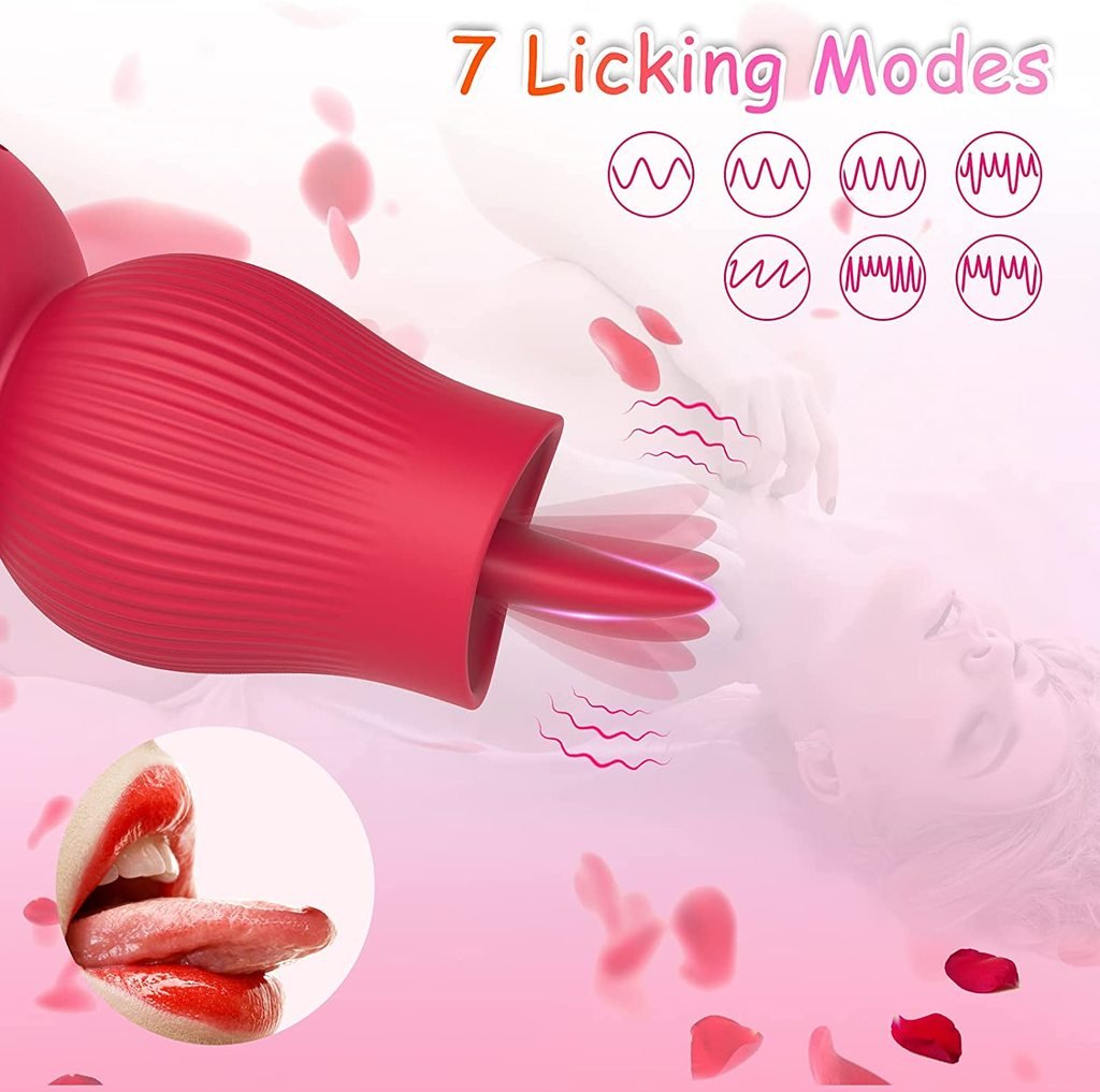 rosvibe - Rose Sucking and Tongue Vibrator 2 in 1 Rose Toy - rosvibe