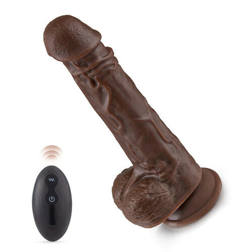 rosvibe - 9.05 Inch Realistic 8 Thrusting Vibrating Heating Black Dildo with Remote Control - rosvibe