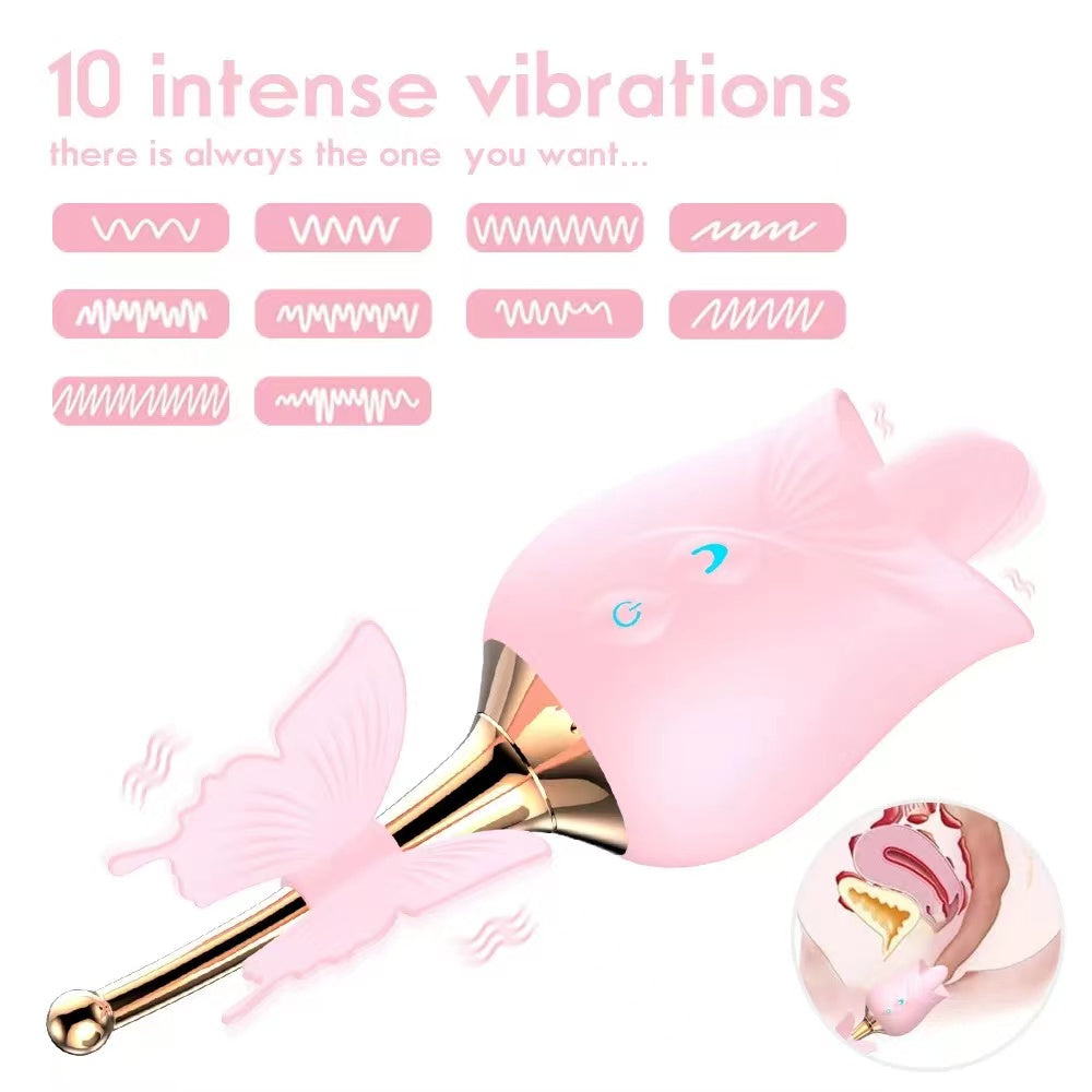 rosvibe - 10-Frequency Vibration Tongue Licking Rose Vibrator - rosvibe