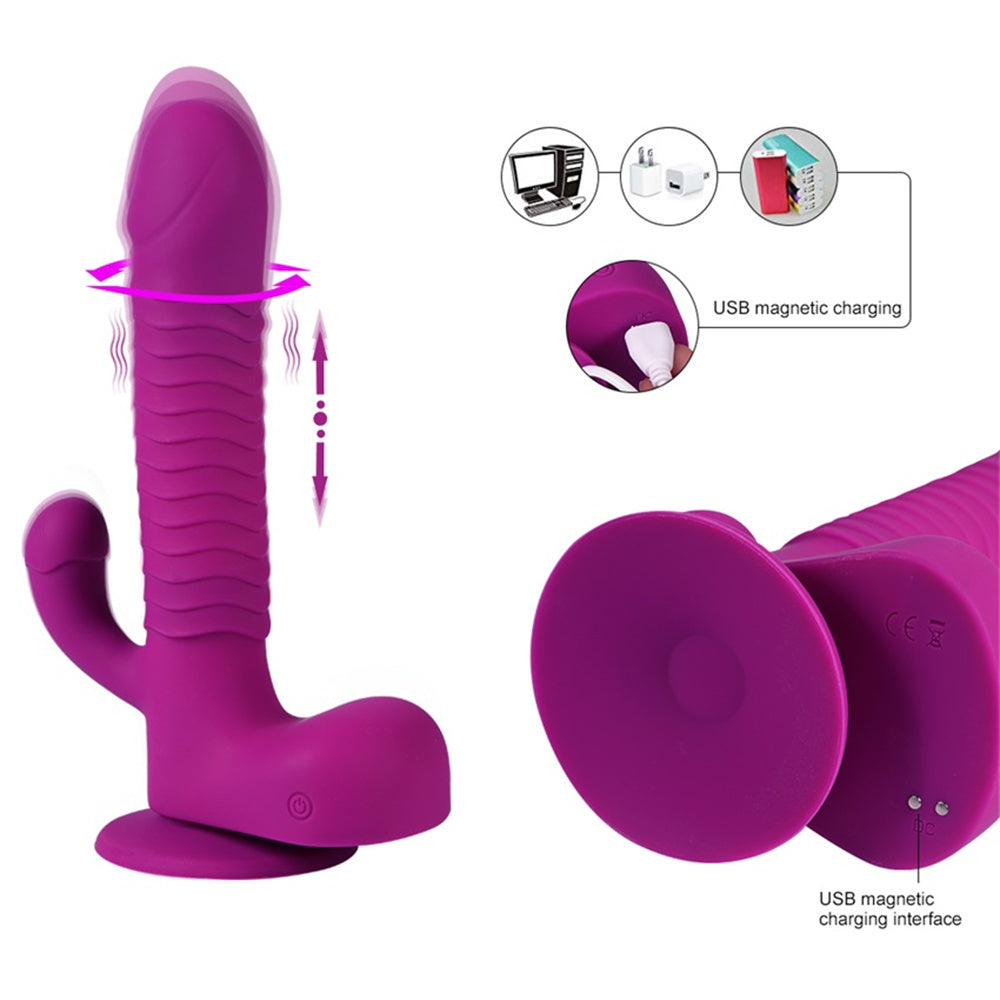 rosvibe - 360 Degree Rotating Telescopic Dildo Vibrator With Suction Cup Wireless Remote Control - rosvibe