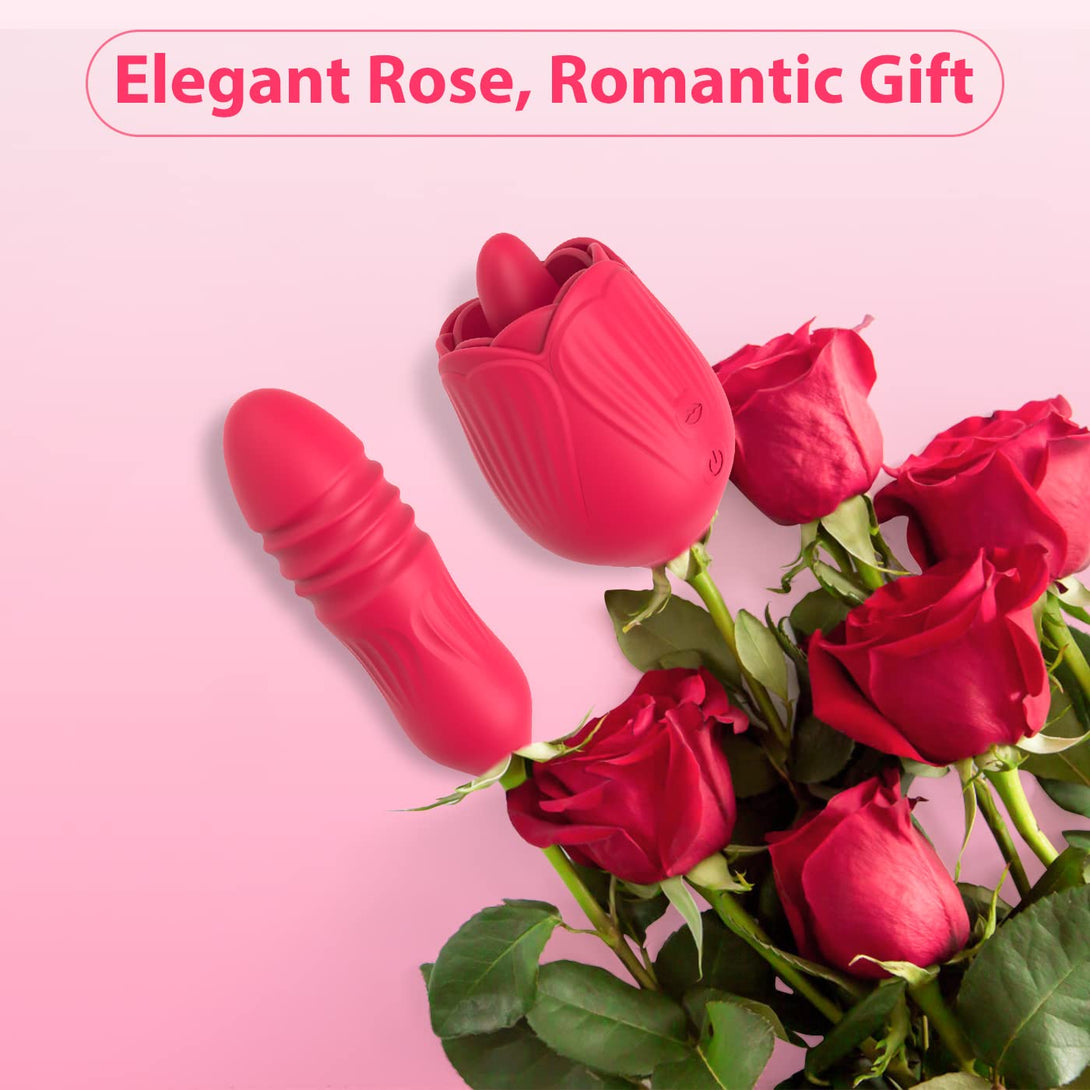 rosvibe - Rose Female Tongue Licking Egg Jumping Telescopic Masturbation Device Double-headed Vibrating Sex Toy - rosvibe