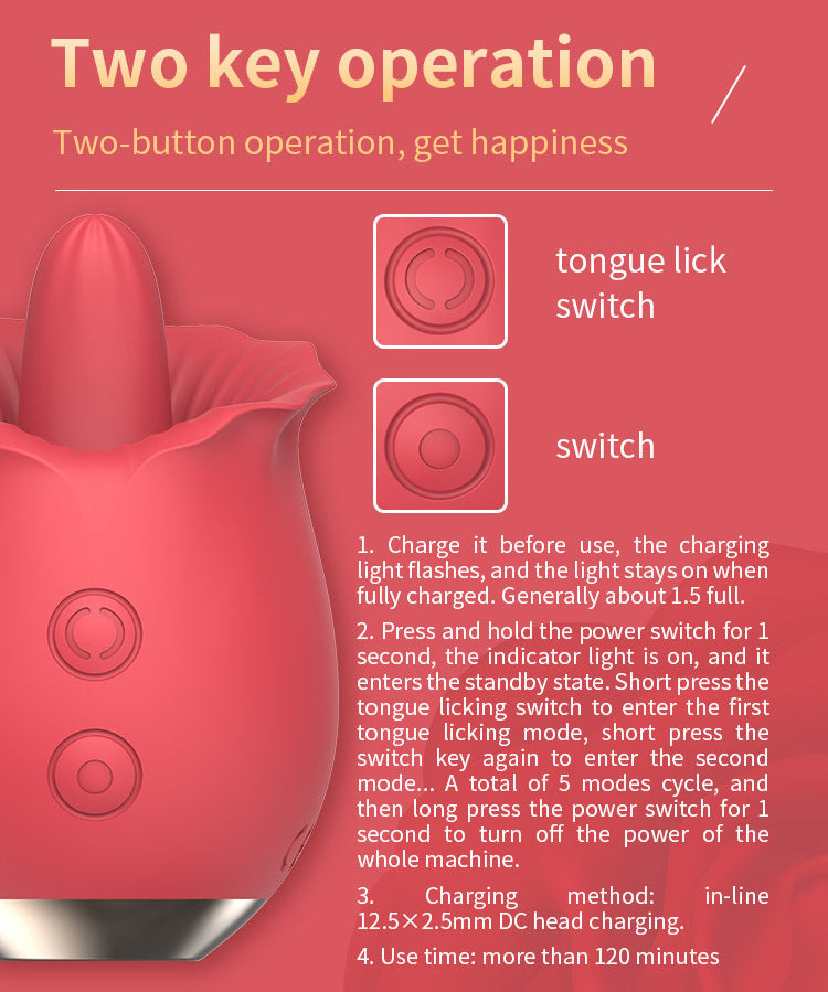 rosvibe - Powerful Rose Toy Vibrator With Tongue Licking Oral Nipple Clit Clitoris Stimulator - rosvibe