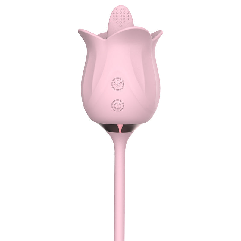 rosvibe - 3-in-1 Blooming Sexy Pink Rose Toy Rotating Pearls Telescopic Tongue-licking Vibrator - rosvibe