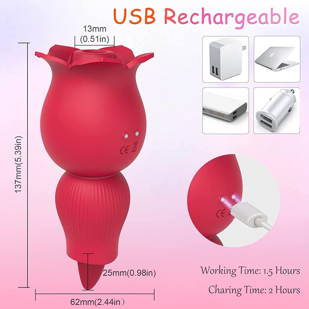 rosvibe - Rose Sucking and Tongue Vibrator 2 in 1 Rose Toy - rosvibe