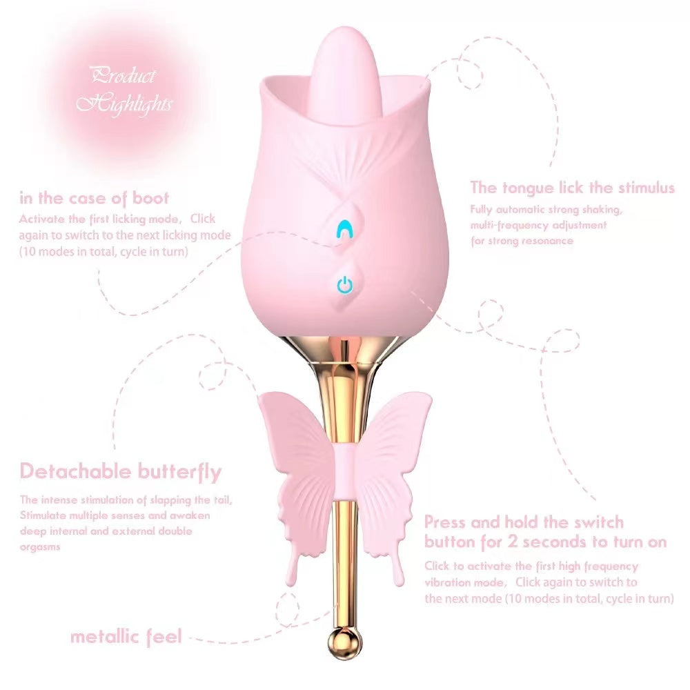 rosvibe - 10-Frequency Vibration Tongue Licking Rose Vibrator - rosvibe