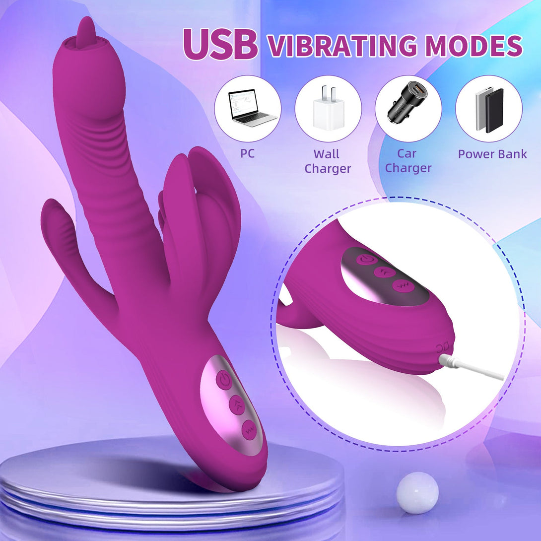 rosvibe -Trident 4-in-1 Heating Telescopic Swinging Tongue-licking Vibrator - rosvibe