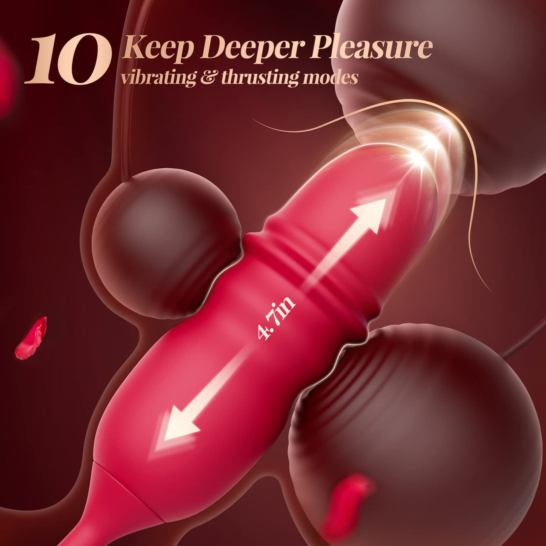 rosvibe - Rose Romeo 3in1 Dual Tongue Rose Adult Toys Vibrators with 10 Licking & 10 Thrust, Clitoral Nipple Anal G Spot Vibrator - rosvibe