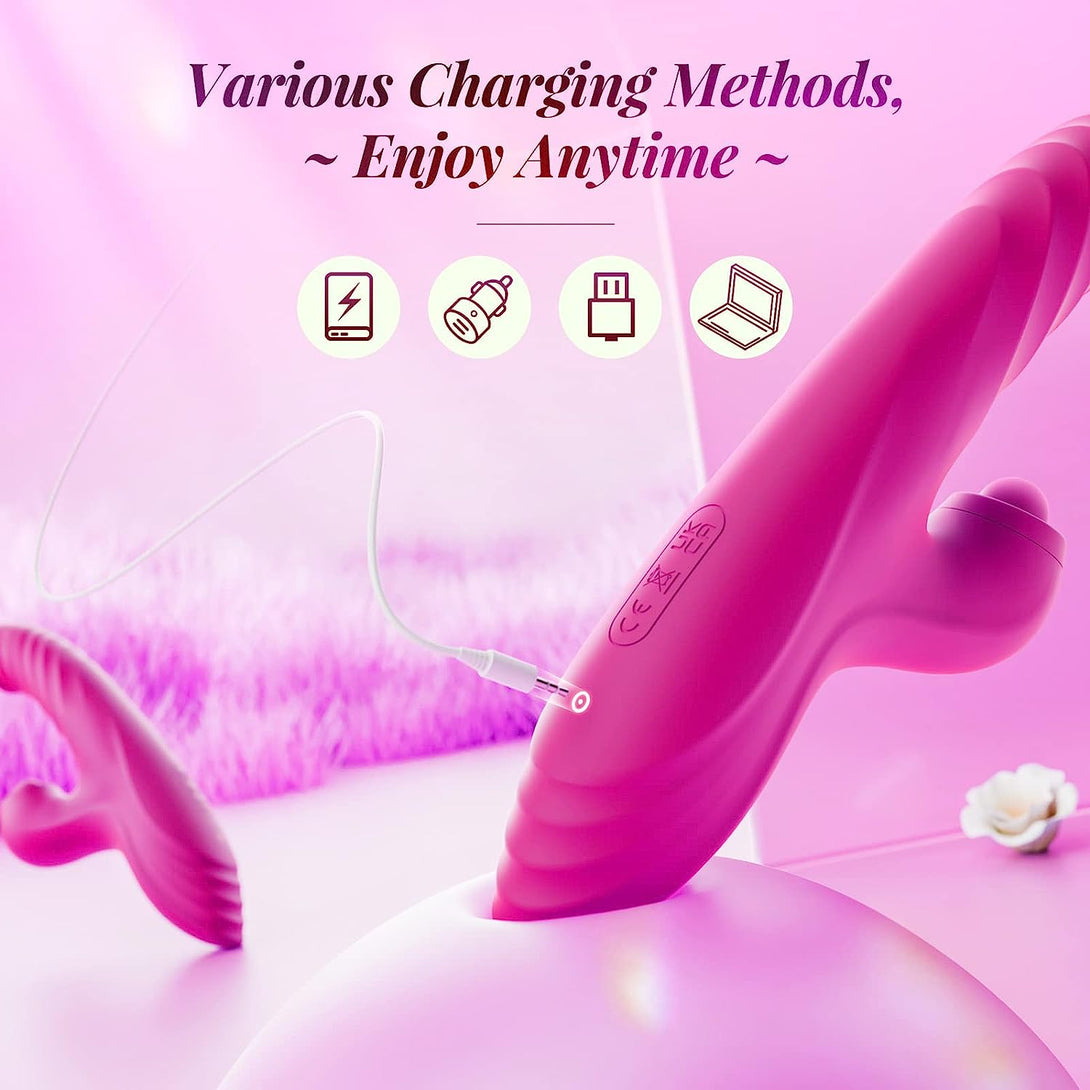 rosvibe - Thrusting Dildo Rabbit Vibrator for Women, Sex Toys Thrusting Vibrator Clitoris Stimulator with 10 Vibrations, 7 Thrusting Modes with Licking, G-spot Vibrators, Sex Toy for Women Couples Pleasure - rosvibe