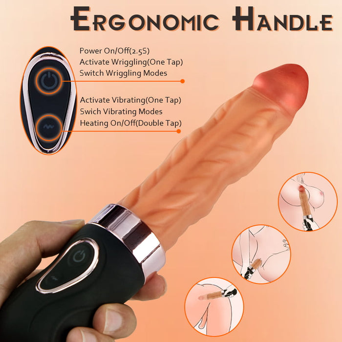 rosvibe - Riley 7 Wriggling Quiet 9 Vibrating Heating Vaginal Anal Vibrator Lifelike Dildo 9.65 Inch - rosvibe