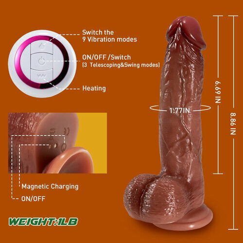 rosvibe - 9 Vibrating 3 Telescoping Swing Realistic Dildo Vibrator 8.86 Inch - rosvibe