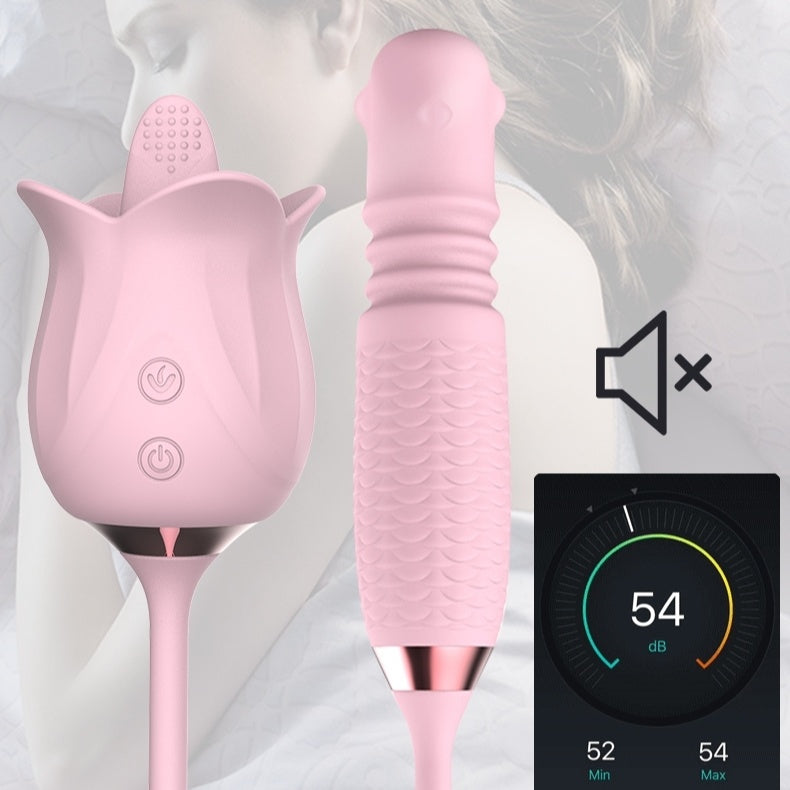 rosvibe - 3-in-1 Blooming Sexy Pink Rose Toy Rotating Pearls Telescopic Tongue-licking Vibrator - rosvibe