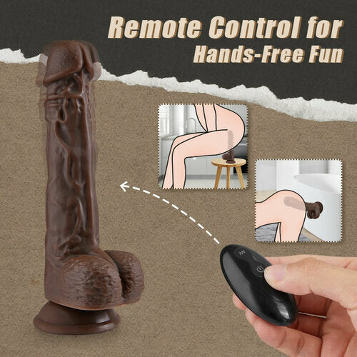 rosvibe - 9.05 Inch Realistic 8 Thrusting Vibrating Heating Black Dildo with Remote Control - rosvibe