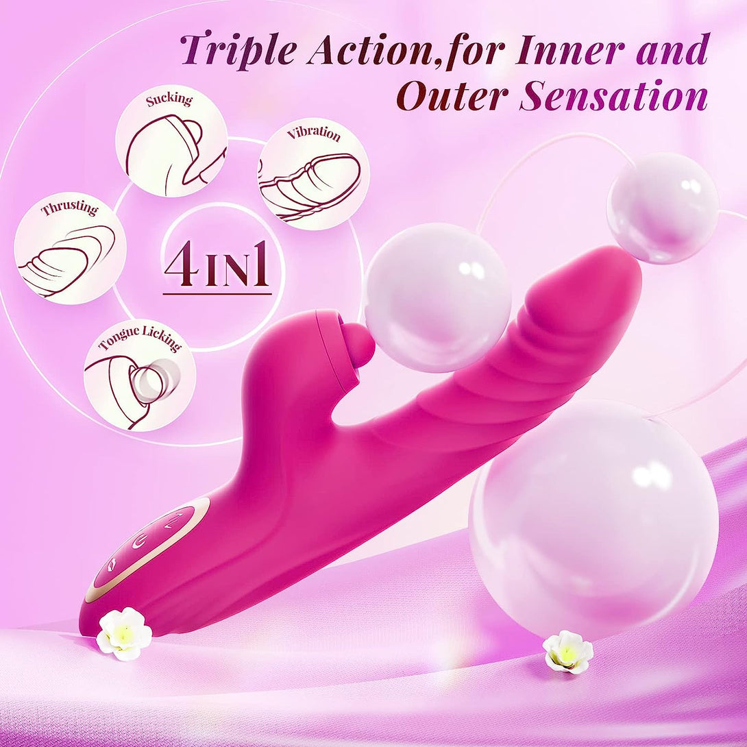 rosvibe - Thrusting Dildo Rabbit Vibrator for Women, Sex Toys Thrusting Vibrator Clitoris Stimulator with 10 Vibrations, 7 Thrusting Modes with Licking, G-spot Vibrators, Sex Toy for Women Couples Pleasure - rosvibe