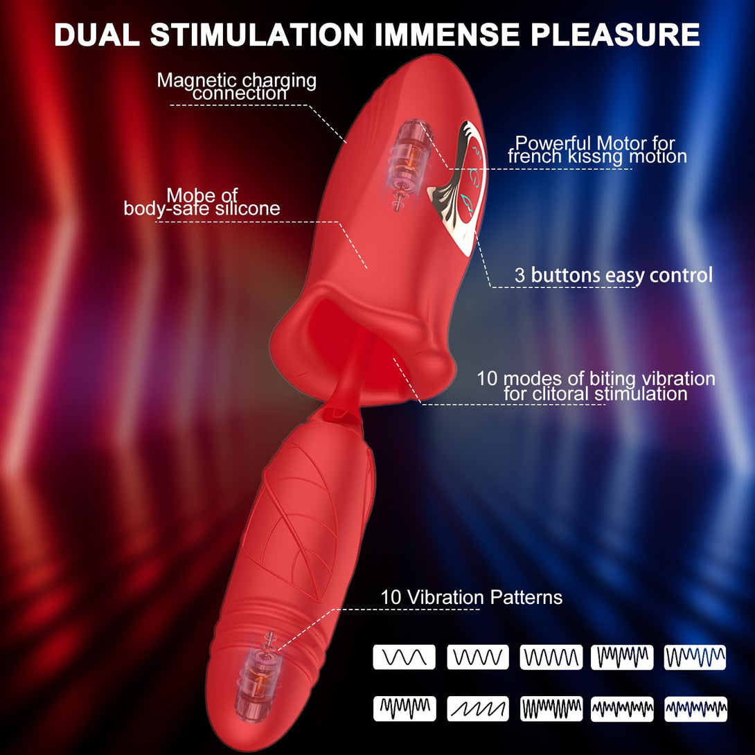 rosvibe - Rose Muncher Lip Tongue Suction Vibrator With Thrusting Dildo Vibrator - rosvibe