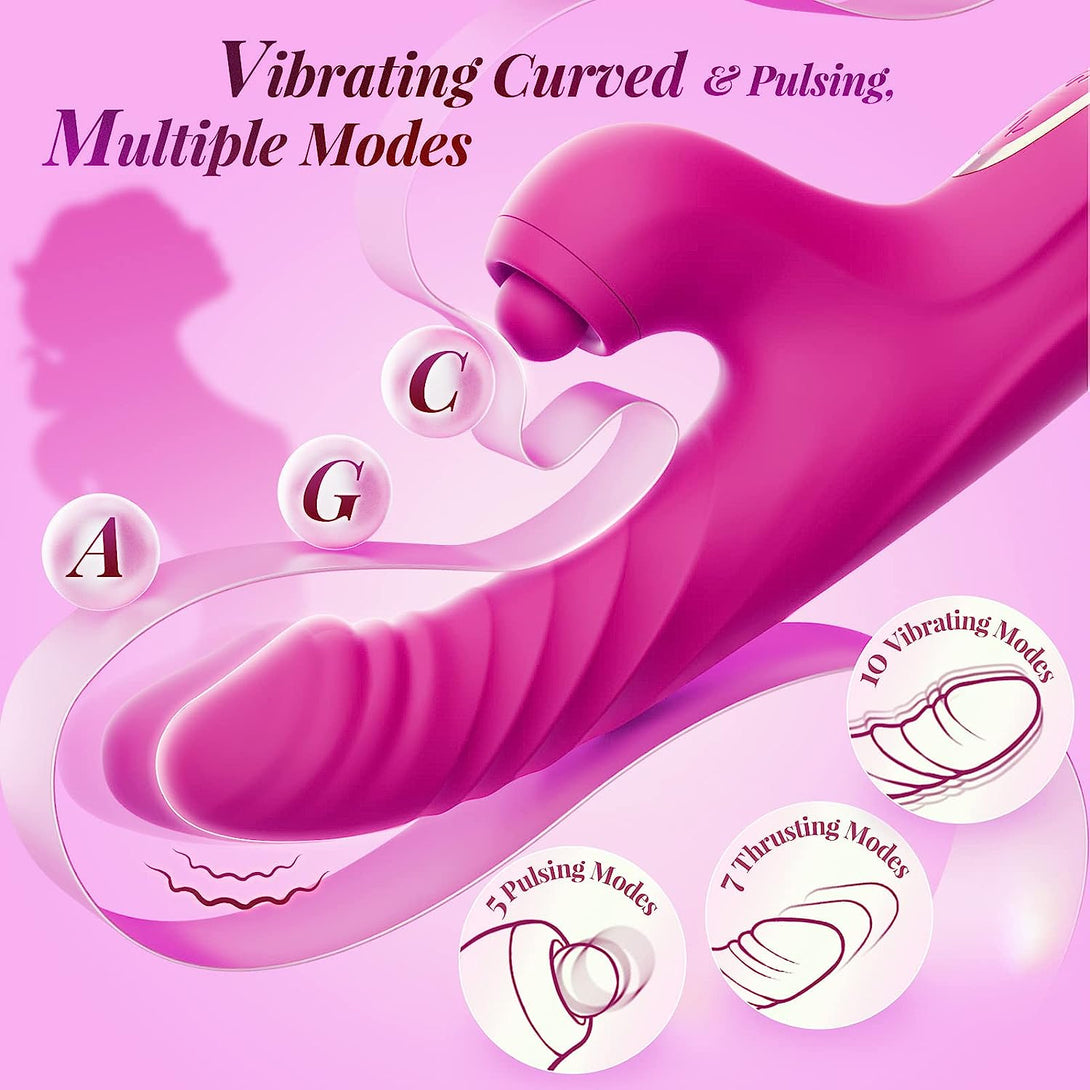 rosvibe - Thrusting Dildo Rabbit Vibrator for Women, Sex Toys Thrusting Vibrator Clitoris Stimulator with 10 Vibrations, 7 Thrusting Modes with Licking, G-spot Vibrators, Sex Toy for Women Couples Pleasure - rosvibe