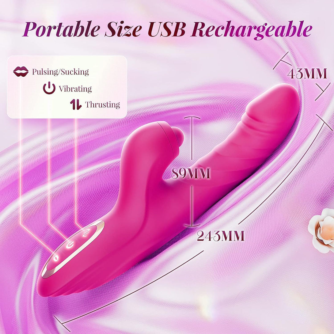 rosvibe - Thrusting Dildo Rabbit Vibrator for Women, Sex Toys Thrusting Vibrator Clitoris Stimulator with 10 Vibrations, 7 Thrusting Modes with Licking, G-spot Vibrators, Sex Toy for Women Couples Pleasure - rosvibe