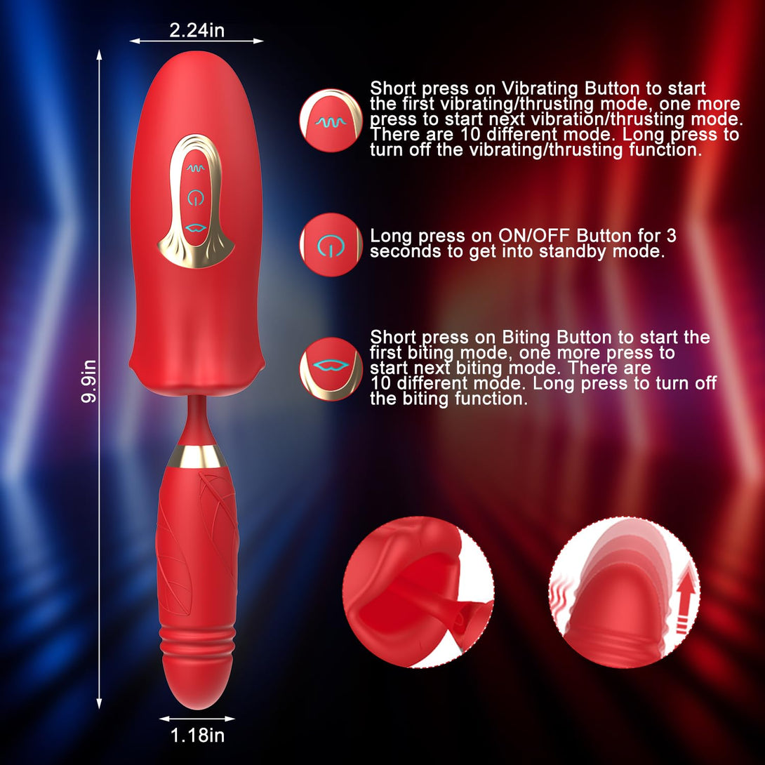 rosvibe - Rose Muncher Lip Tongue Suction Vibrator With Thrusting Dildo Vibrator - rosvibe