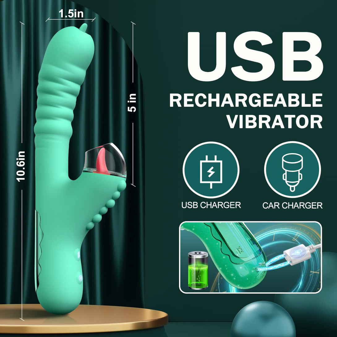 rosvibe - Small Dinosaur Vibrator - Multi-frequency Telescopic Tongue Sucking Clit Stimulation Vibrator - rosvibe