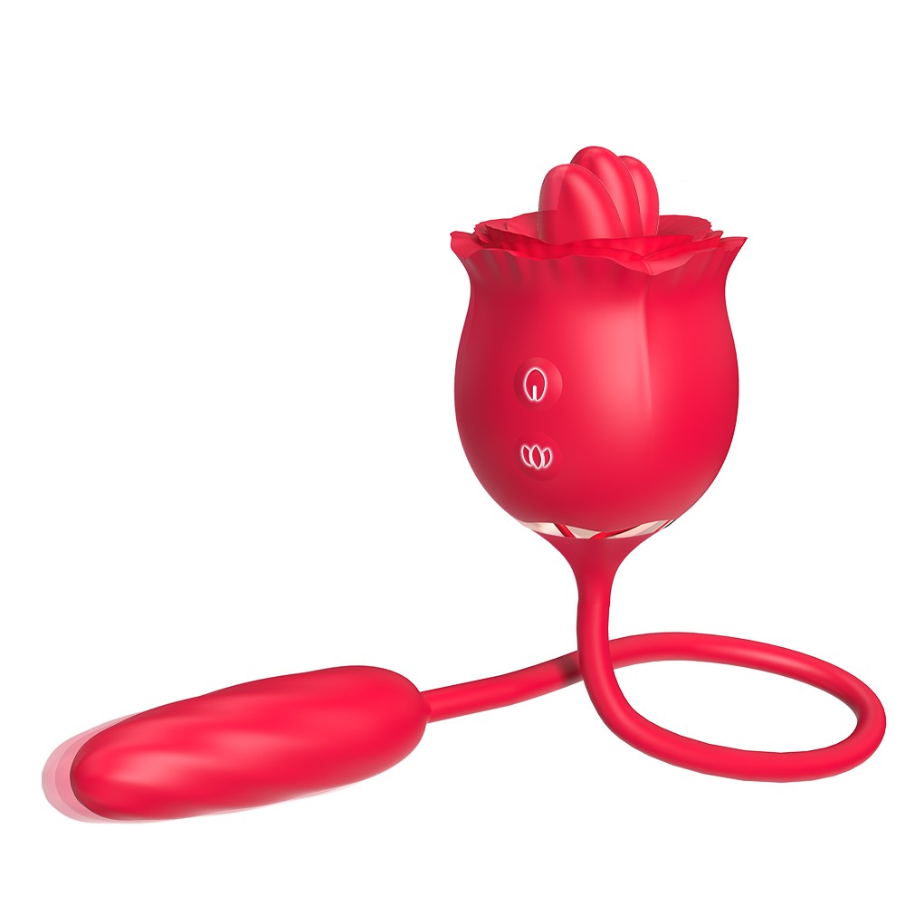 rosvibe - 2 In 1 Rose Toy Thrusting Dildo Vibrator With 9 Tongue Licking 9 Thrusting Vibrating - rosvibe