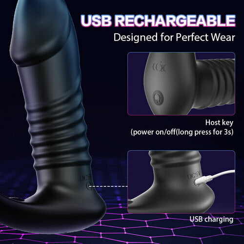 rosvibe - 10 Thrilling Vibration 3 Thrusting Silicone Remote Control Cock Ring Anal Vibrator - rosvibe