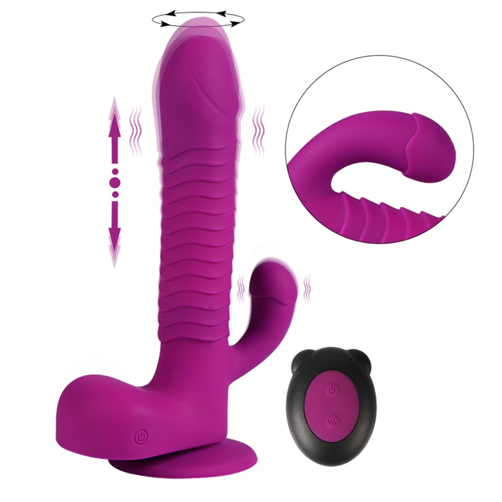 rosvibe - 360 Degree Rotating Telescopic Dildo Vibrator With Suction Cup Wireless Remote Control - rosvibe