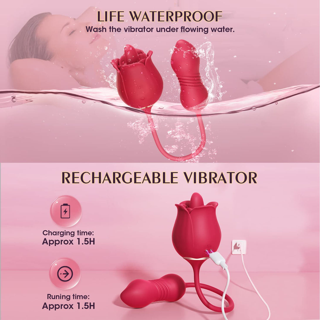 rosvibe - Rose Toy Vibrator Female Telescopic Egg Jumping  Tongue Licker Sex Toys - rosvibe