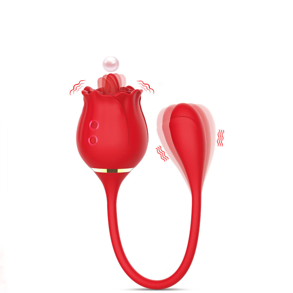 rosvibe - 2 In 1 Rose Clitoris Vibrator Tongue Licking Thrusting Vibrator Nipple Stimulator