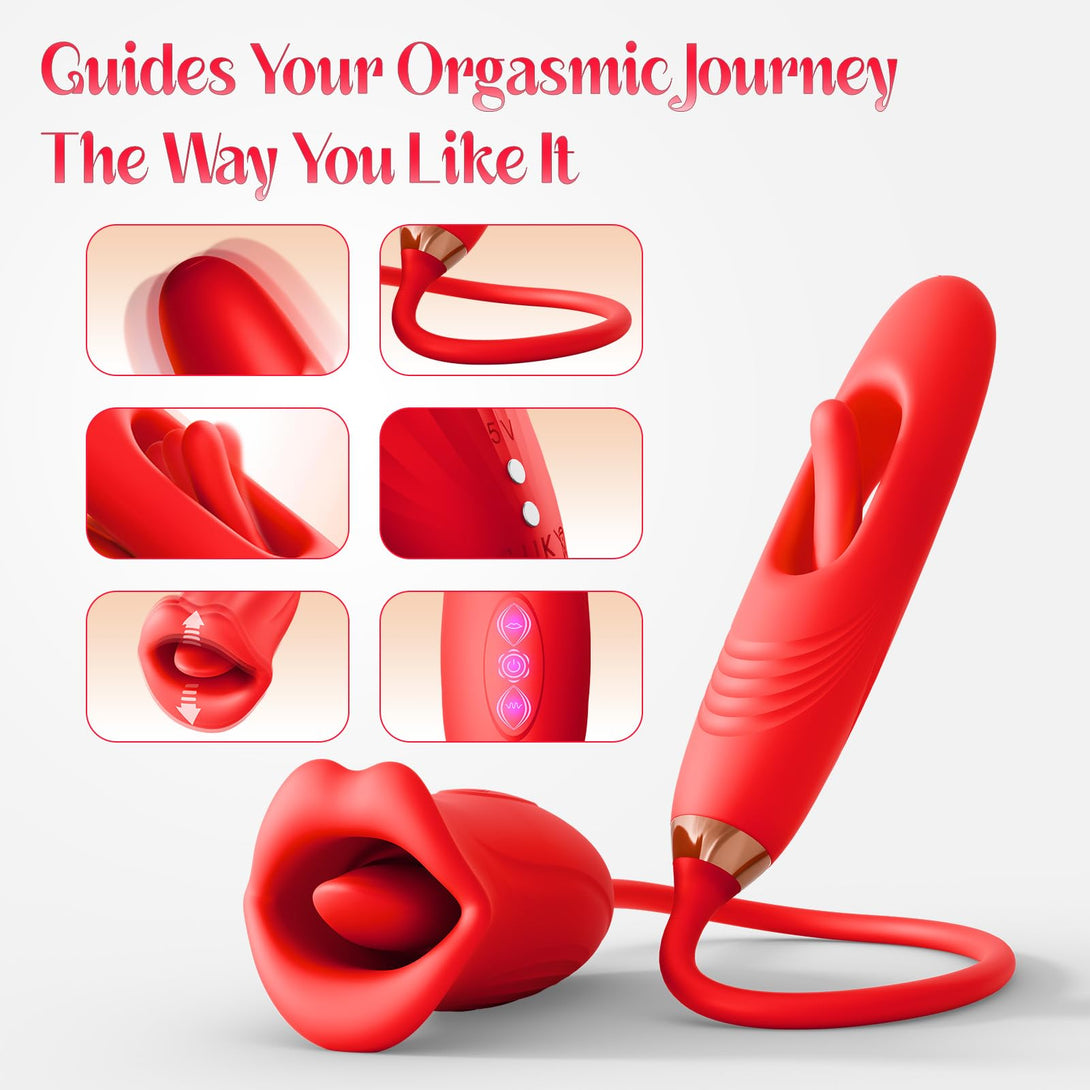 rosvibe - Rose Muncher Lip Tongue Suction Vibrator With Patting Dildo Vibrator - rosvibe