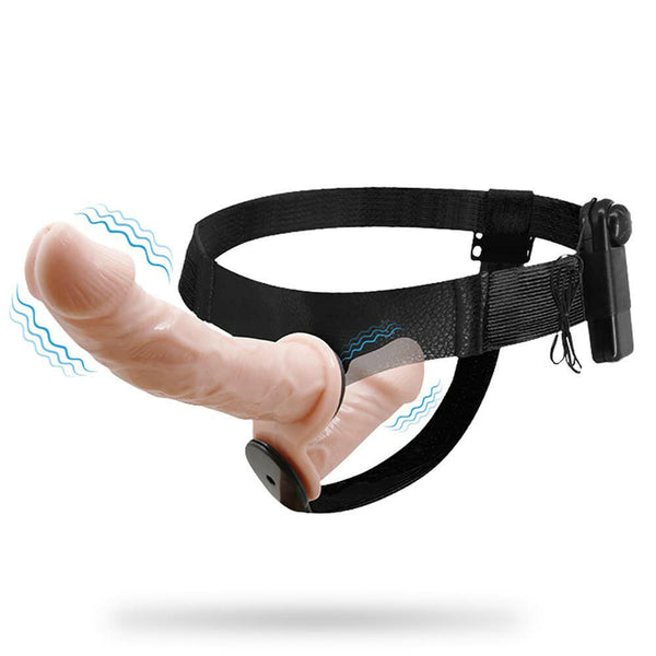 Vibrating Strap On Dildo Vibrator Double Dong with Adjustable Harness, MLSice Dual Penetration Harness Dildo Vibrator Female Couple Anal Sex Toy for Lesbians - Flesh - rosvibe