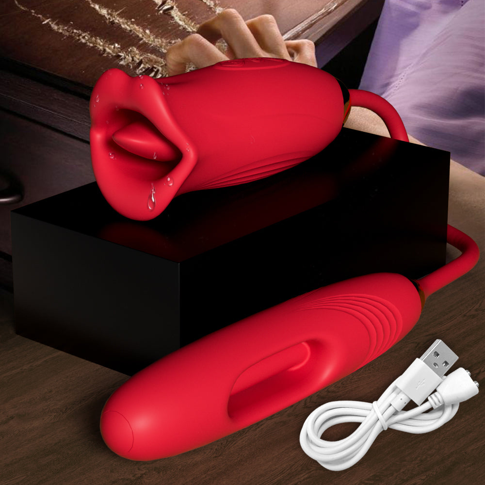 rosvibe - Rose Muncher Lip Tongue Suction Vibrator With Patting Dildo Vibrator - rosvibe