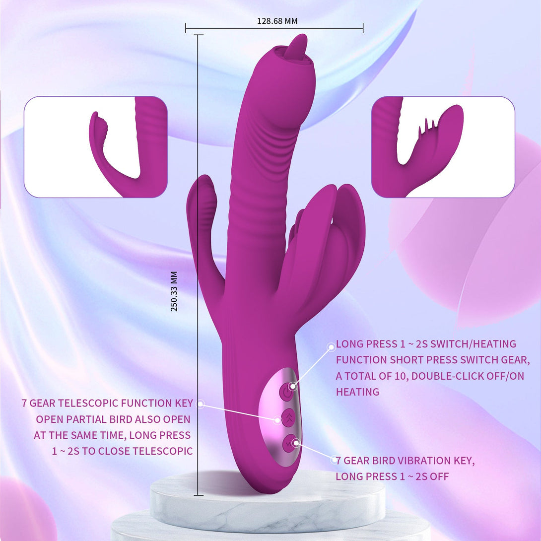 rosvibe -Trident 4-in-1 Heating Telescopic Swinging Tongue-licking Vibrator - rosvibe