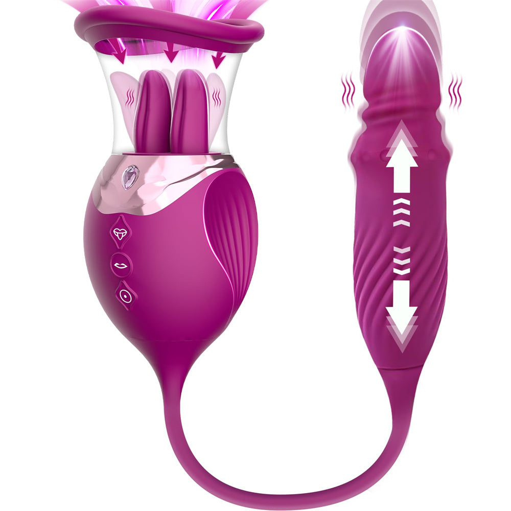 rosvibe - Rose Sex Toy 4 In1 Tongue Licking Thrusting G Spot Vibrator Clitoral Nipple Sucker Pump Stimulator - rosvibe