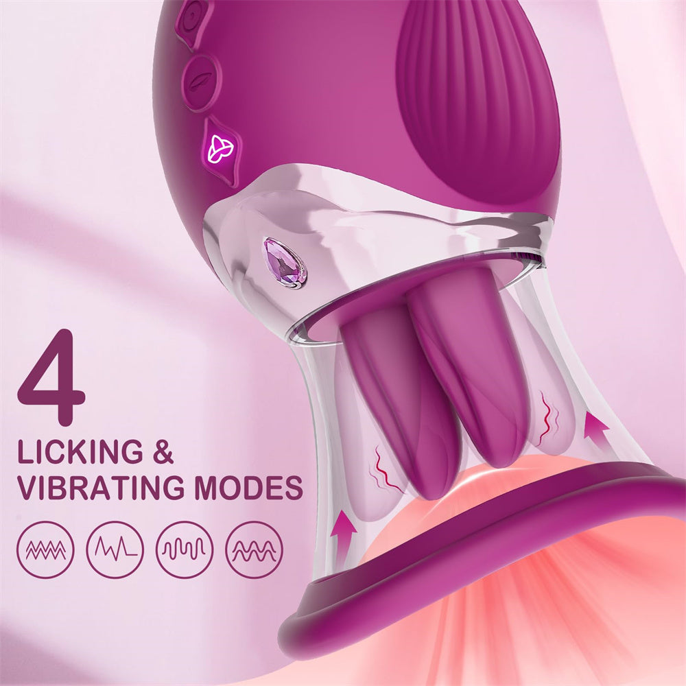 rosvibe - Rose Sex Toy 4 In1 Tongue Licking Thrusting G Spot Vibrator Clitoral Nipple Sucker Pump Stimulator - rosvibe