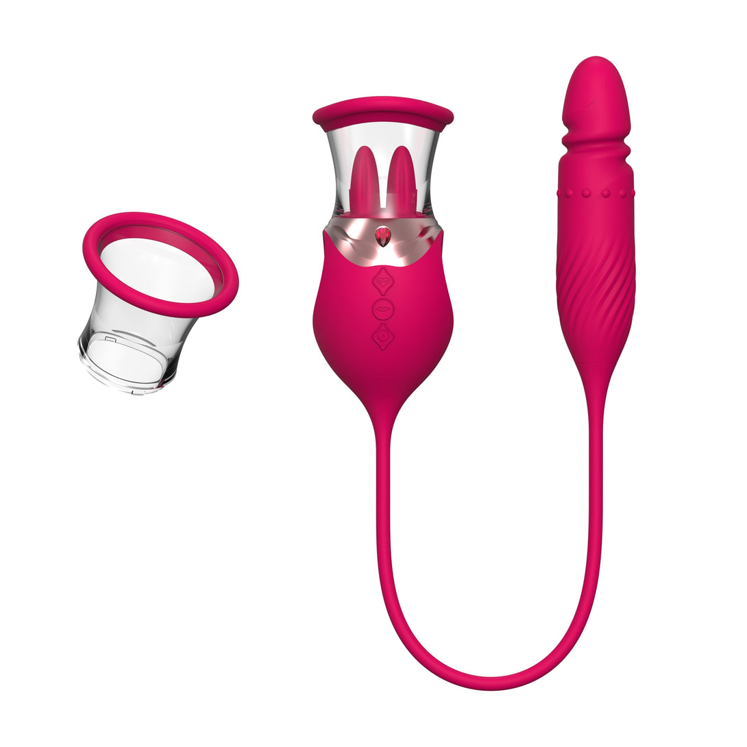 rosvibe - Rose Sex Toy 4 In1 Tongue Licking Thrusting G Spot Vibrator Clitoral Nipple Sucker Pump Stimulator - rosvibe