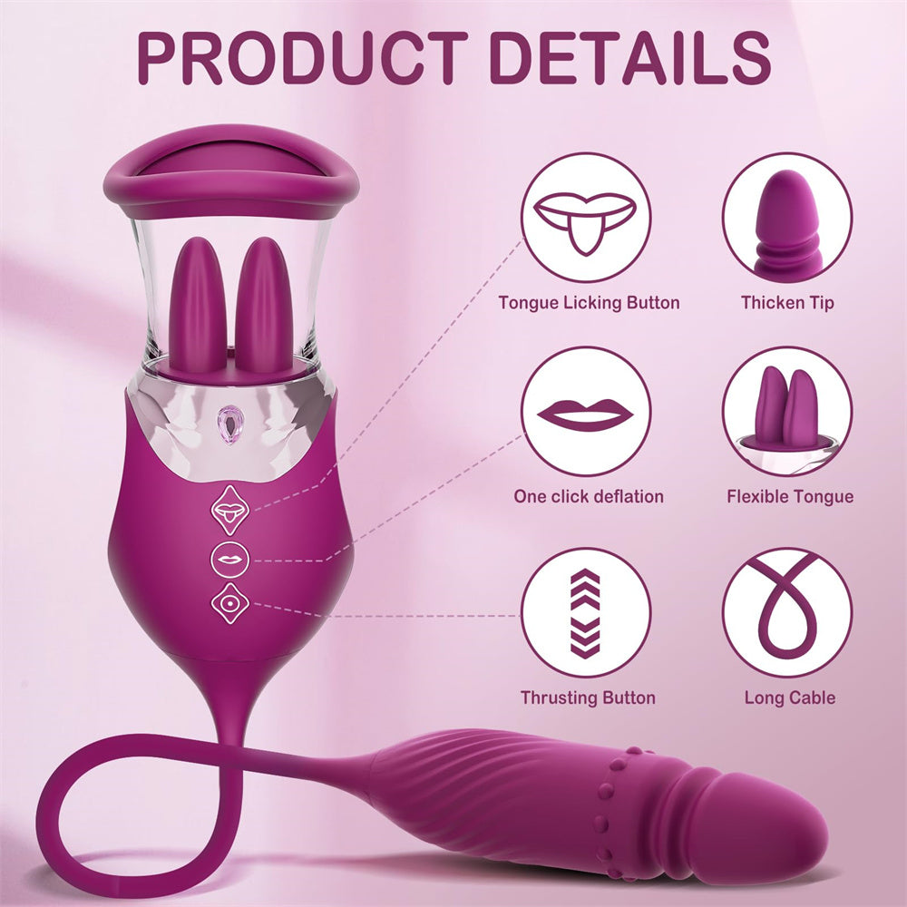 rosvibe - Rose Sex Toy 4 In1 Tongue Licking Thrusting G Spot Vibrator Clitoral Nipple Sucker Pump Stimulator - rosvibe