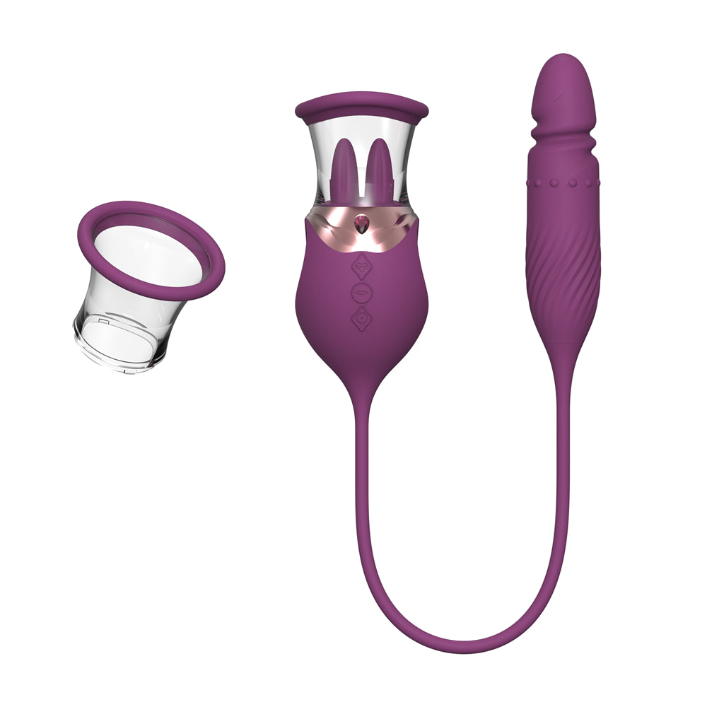 rosvibe - Rose Sex Toy 4 In1 Tongue Licking Thrusting G Spot Vibrator Clitoral Nipple Sucker Pump Stimulator - rosvibe