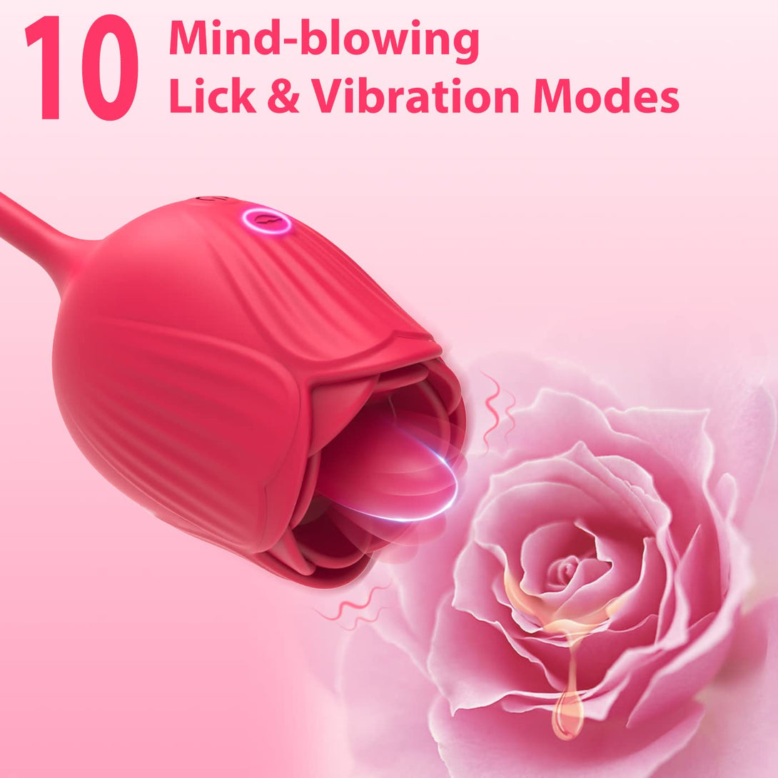 rosvibe - Rose Female Tongue Licking Egg Jumping Telescopic Masturbation Device Double-headed Vibrating Sex Toy - rosvibe